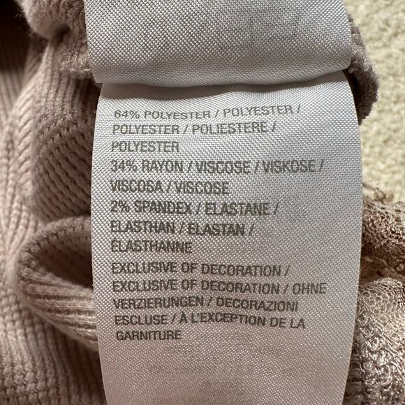 LOGO: Waffle Lace Henley Taupe Thermal Long Sleeve Blouse - Picture 7 of 7